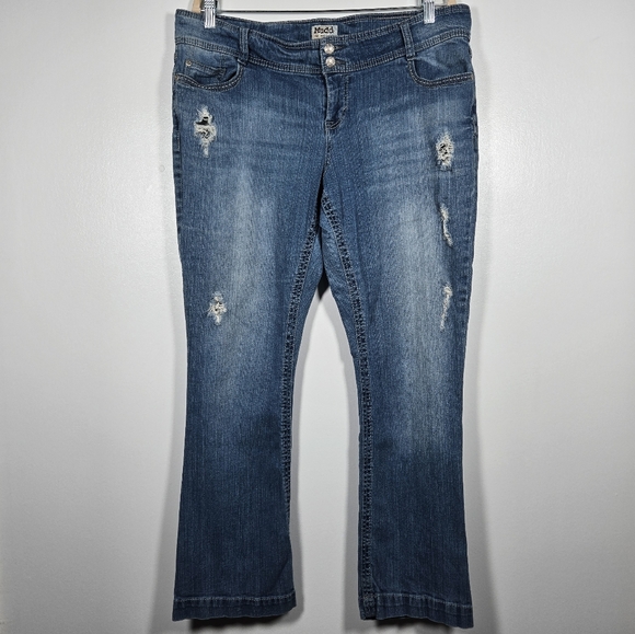 Mudd Denim - Mudd Y2K Mid Rise Distressed Boot Cut Denim Blue Jeans Plus Size 18